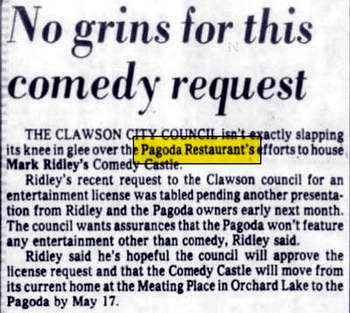 The Pagoda Restaurant & Cocktail Lounge (Procks) - Apr 1979 Potential Comedy Deal With Mark Ridley